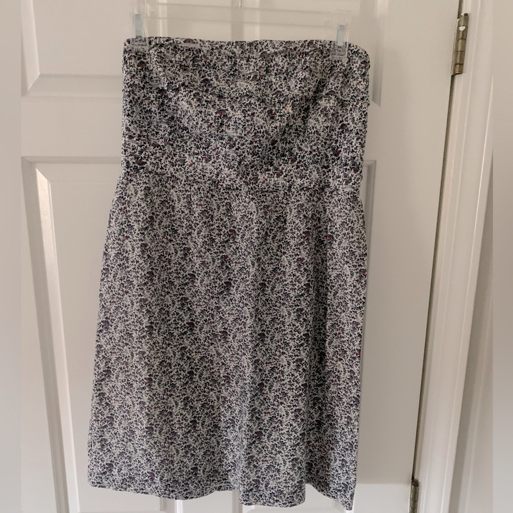 J.Crew Black White Floral Strapless Midi Sundress Smocked Waist Size 8
